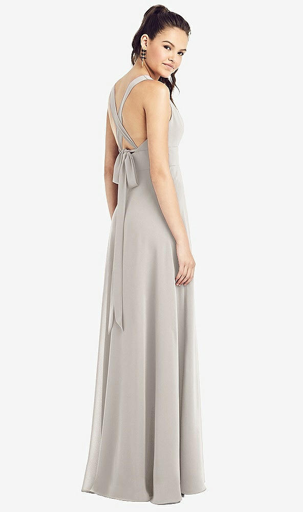 Back View - Oyster & Light Nude Adjustable Strap Illusion Neck Chiffon Gown