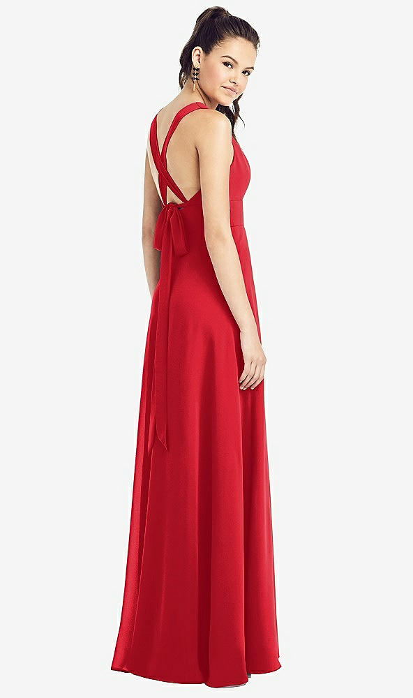 Back View - Parisian Red & Light Nude Adjustable Strap Illusion Neck Chiffon Gown