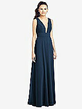 Front View Thumbnail - Sofia Blue & Light Nude Adjustable Strap Illusion Neck Chiffon Gown