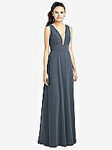 Front View Thumbnail - Silverstone & Light Nude Adjustable Strap Illusion Neck Chiffon Gown