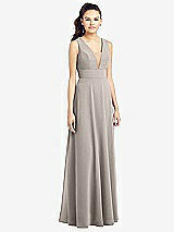 Front View Thumbnail - Taupe & Light Nude Adjustable Strap Illusion Neck Chiffon Gown