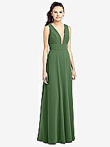 Front View Thumbnail - Vineyard Green & Light Nude Adjustable Strap Illusion Neck Chiffon Gown
