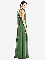 Rear View Thumbnail - Vineyard Green & Light Nude Adjustable Strap Illusion Neck Chiffon Gown