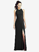 Front View Thumbnail - Black Open-Back Jewel Neck Trumpet Gown with Front Slit
