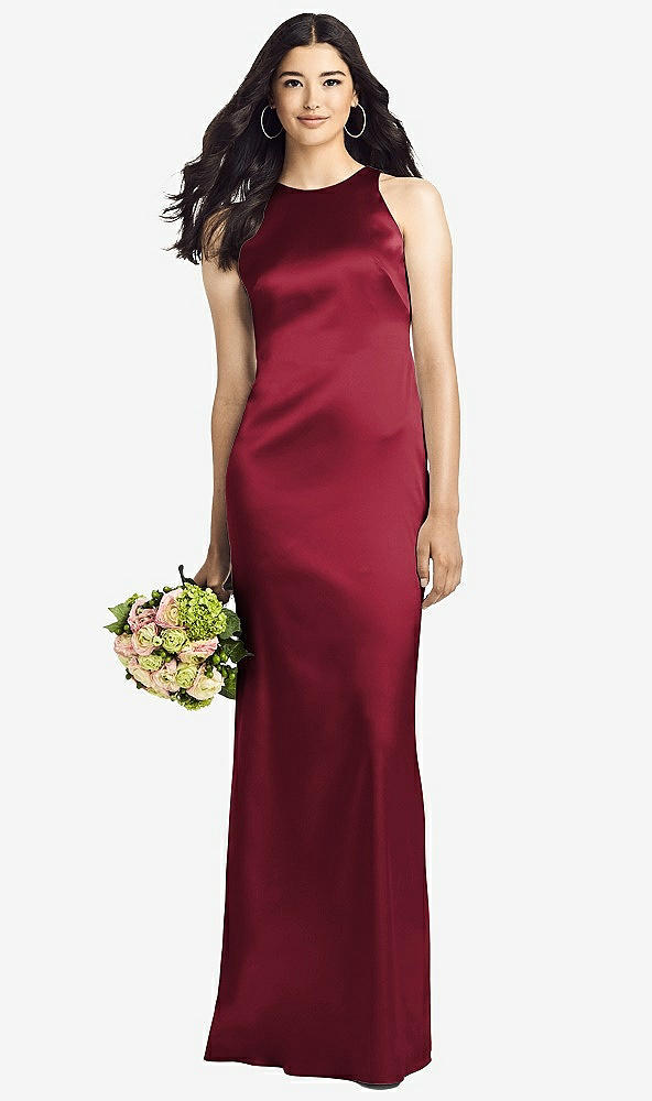 Back View - Burgundy Sleeveless Open Twist-Back Maxi Dress