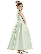 Rear View Thumbnail - Mint Green Faux Wrap Pleated Skirt Satin Twill Flower Girl Dress with Bow