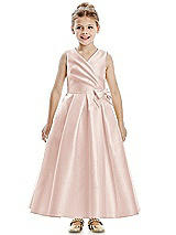 Front View Thumbnail - Blush Faux Wrap Pleated Skirt Satin Twill Flower Girl Dress with Bow