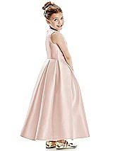 Rear View Thumbnail - Blush Faux Wrap Pleated Skirt Satin Twill Flower Girl Dress with Bow