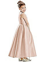Rear View Thumbnail - Cameo Faux Wrap Pleated Skirt Satin Twill Flower Girl Dress with Bow