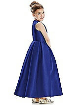 Rear View Thumbnail - Cobalt Blue Faux Wrap Pleated Skirt Satin Twill Flower Girl Dress with Bow