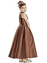 Rear View Thumbnail - Cognac Faux Wrap Pleated Skirt Satin Twill Flower Girl Dress with Bow