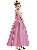 Rear View Thumbnail - Powder Pink Faux Wrap Pleated Skirt Satin Twill Flower Girl Dress with Bow