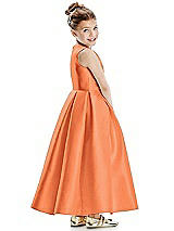 Rear View Thumbnail - Portofino Orange Faux Wrap Pleated Skirt Satin Twill Flower Girl Dress with Bow