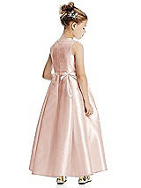 Rear View Thumbnail - Blush Princess Line Satin Twill Flower Girl Dress with Bows