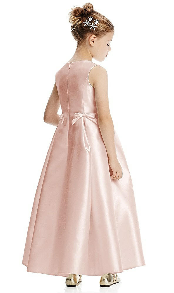 Back View - Blush Princess Line Satin Twill Flower Girl Dress with Bows