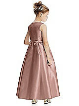 Rear View Thumbnail - Neu Nude Princess Line Satin Twill Flower Girl Dress with Bows