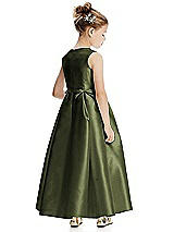 Rear View Thumbnail - Olive Green Princess Line Satin Twill Flower Girl Dress with Bows