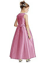 Rear View Thumbnail - Powder Pink Princess Line Satin Twill Flower Girl Dress with Bows