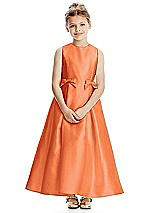 Front View Thumbnail - Portofino Orange Princess Line Satin Twill Flower Girl Dress with Bows