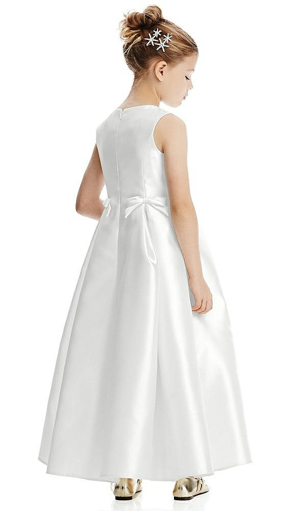 Back View - White Princess Line Satin Twill Flower Girl Dress with Bows