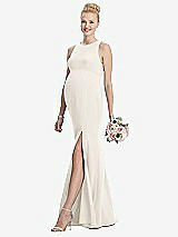Front View Thumbnail - Ivory Sleeveless Halter Maternity Dress with Front Slit