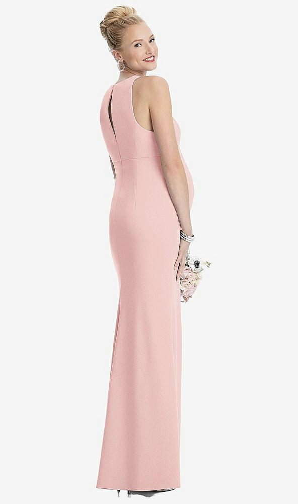 Back View - Rose Sleeveless Halter Maternity Dress with Front Slit