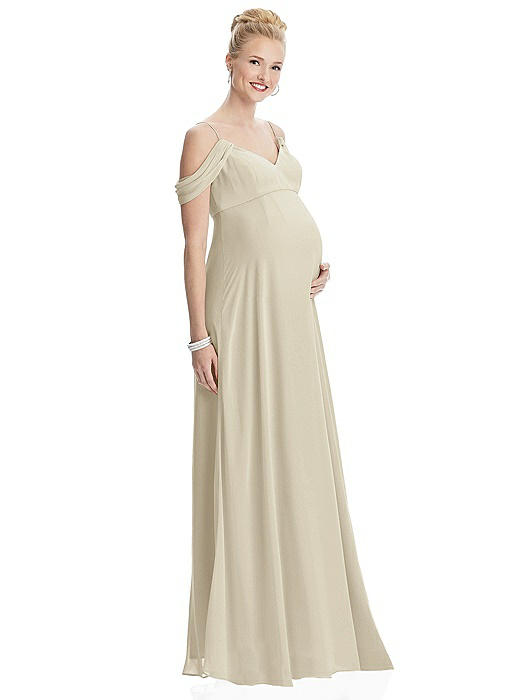 Draped Cold-Shoulder Chiffon Maternity Dress