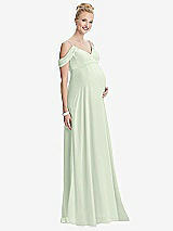 Front View Thumbnail - Mint Green Draped Cold-Shoulder Chiffon Maternity Dress