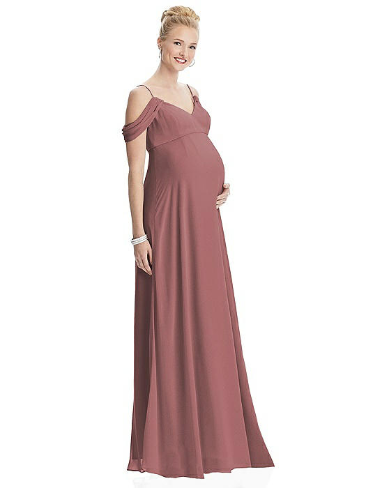 Draped Cold-Shoulder Chiffon Maternity Dress