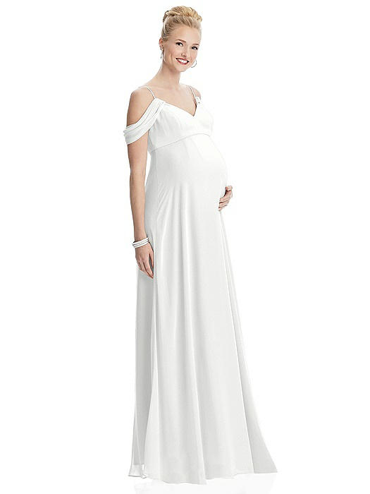 Draped Cold-Shoulder Chiffon Maternity Dress
