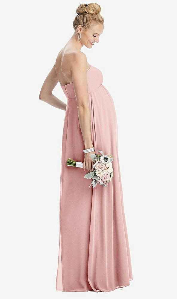 Back View - Rose Strapless Chiffon Shirred Skirt Maternity Dress