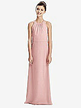 Rear View Thumbnail - Rose Shirred Jewel Neck Chiffon Juniors Dress