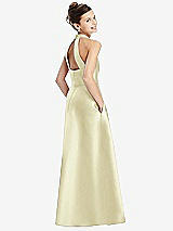 Rear View Thumbnail - Butter Yellow Halter Open-back Satin Junior Bridesmaid Dress with Pockets