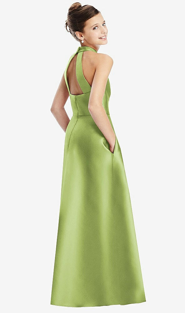 Back View - Mojito Halter Open-back Satin Junior Bridesmaid Dress with Pockets