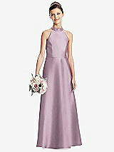 Front View Thumbnail - Suede Rose Halter Open-back Satin Junior Bridesmaid Dress with Pockets