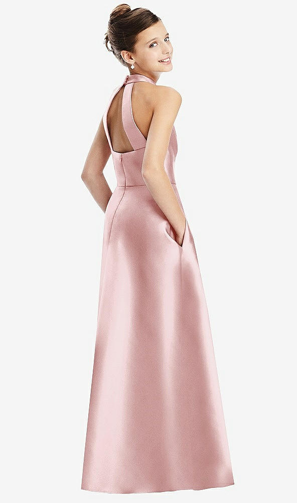 Back View - Ballet Pink Halter Open-back Satin Junior Bridesmaid Dress with Pockets
