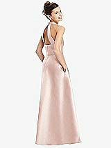 Rear View Thumbnail - Blush Halter Open-back Satin Junior Bridesmaid Dress with Pockets