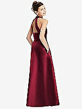 Rear View Thumbnail - Burgundy Halter Open-back Satin Junior Bridesmaid Dress with Pockets