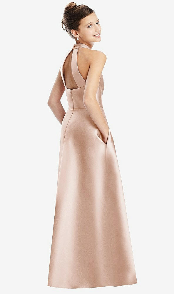 Back View - Cameo Halter Open-back Satin Junior Bridesmaid Dress with Pockets