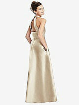Rear View Thumbnail - Champagne Halter Open-back Satin Junior Bridesmaid Dress with Pockets
