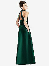 Rear View Thumbnail - Hunter Green Halter Open-back Satin Junior Bridesmaid Dress with Pockets