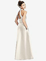 Rear View Thumbnail - Ivory Halter Open-back Satin Junior Bridesmaid Dress with Pockets