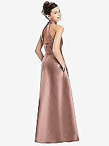 Rear View Thumbnail - Neu Nude Halter Open-back Satin Junior Bridesmaid Dress with Pockets