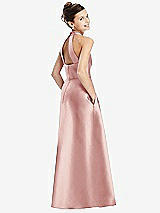 Rear View Thumbnail - Rose Halter Open-back Satin Junior Bridesmaid Dress with Pockets