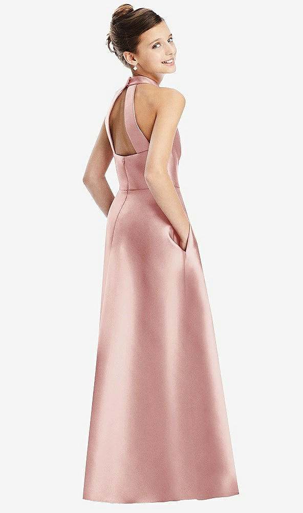Back View - Rose Halter Open-back Satin Junior Bridesmaid Dress with Pockets