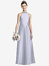Front View Thumbnail - Silver Dove Halter Open-back Satin Junior Bridesmaid Dress with Pockets