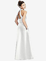 Rear View Thumbnail - White Halter Open-back Satin Junior Bridesmaid Dress with Pockets