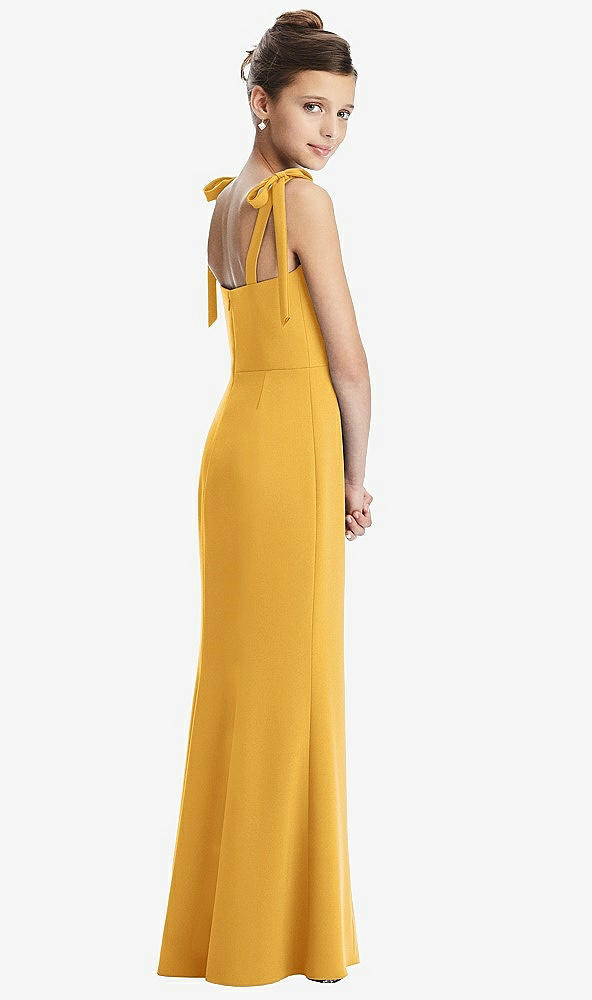 Back View - NYC Yellow Flat Tie-Shoulder Juniors Dress with Trumpet Skirt