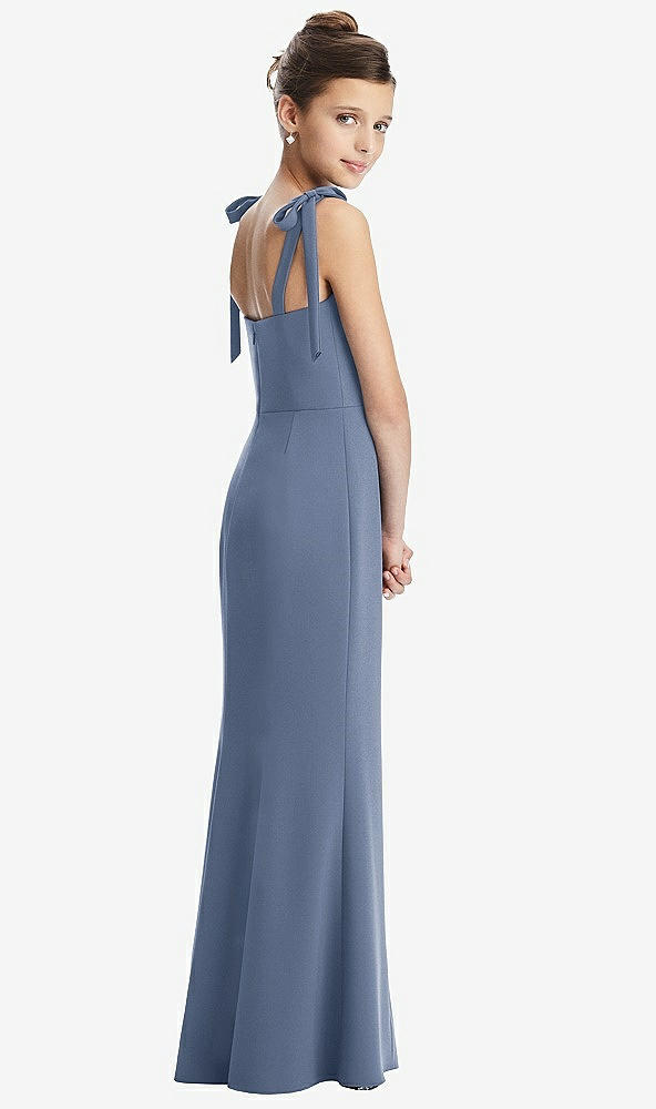 Back View - Larkspur Blue Flat Tie-Shoulder Juniors Dress with Trumpet Skirt