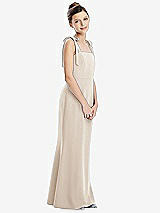 Front View Thumbnail - Oat Flat Tie-Shoulder Juniors Dress with Trumpet Skirt